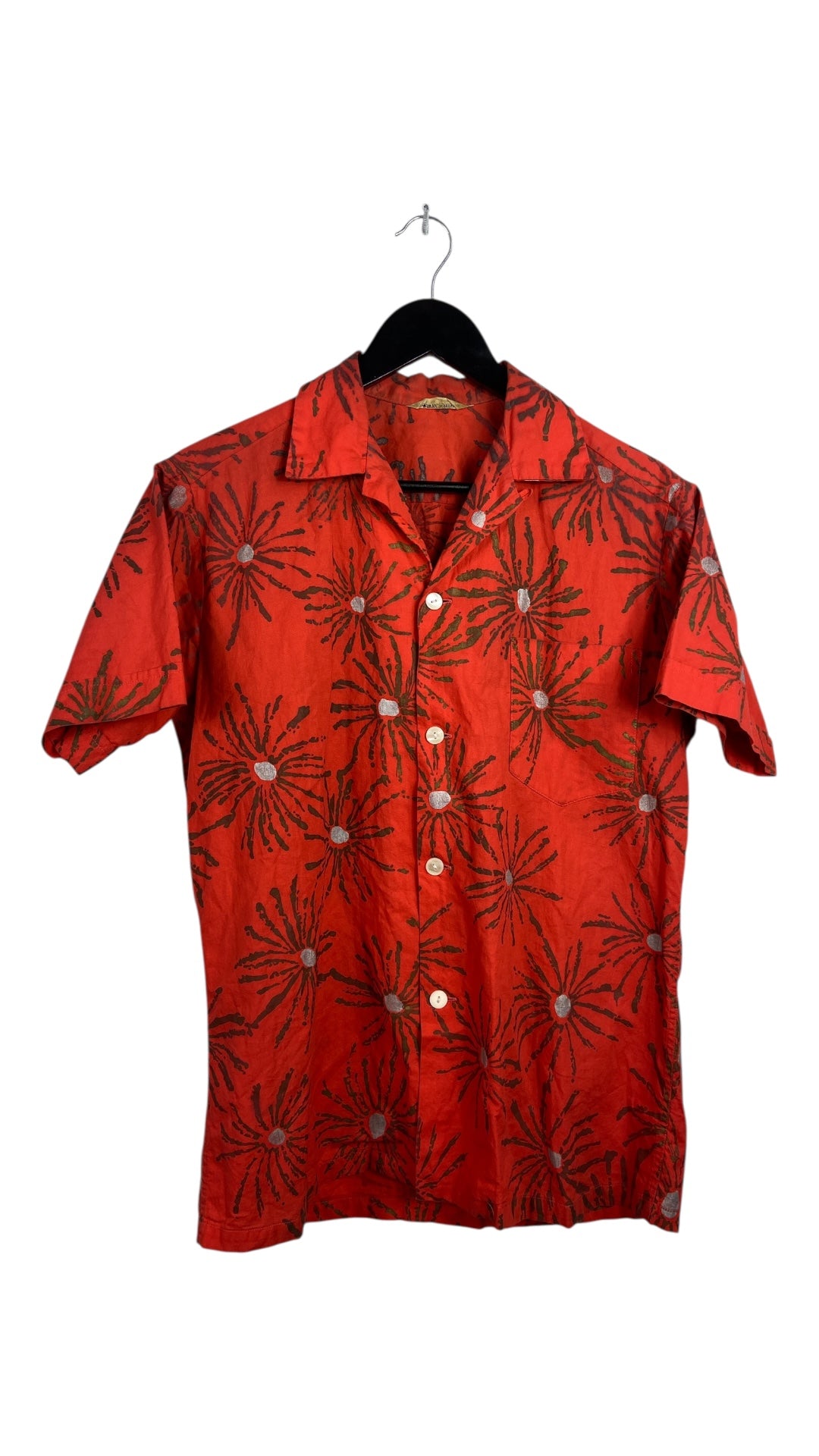 VTG Hawaiian Red Flowers Button Up Sz M/L