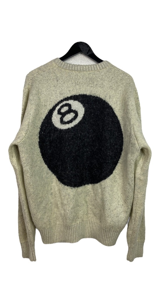 Stussy 8-Ball Brushed Mohair Cream Sweater Sz XL