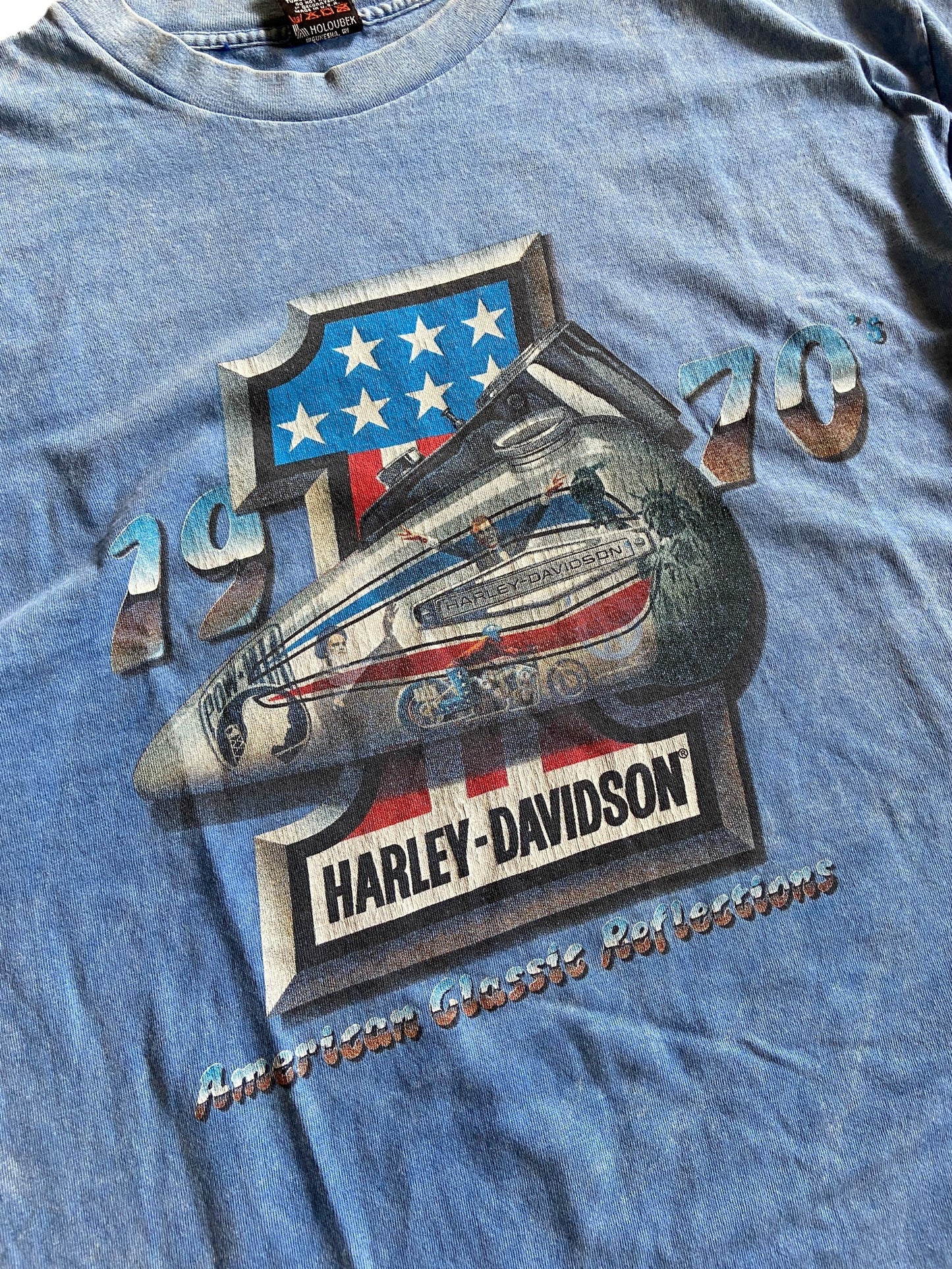 VTG Harley Davidson Bumpus Washed Blue Tee Sz XL