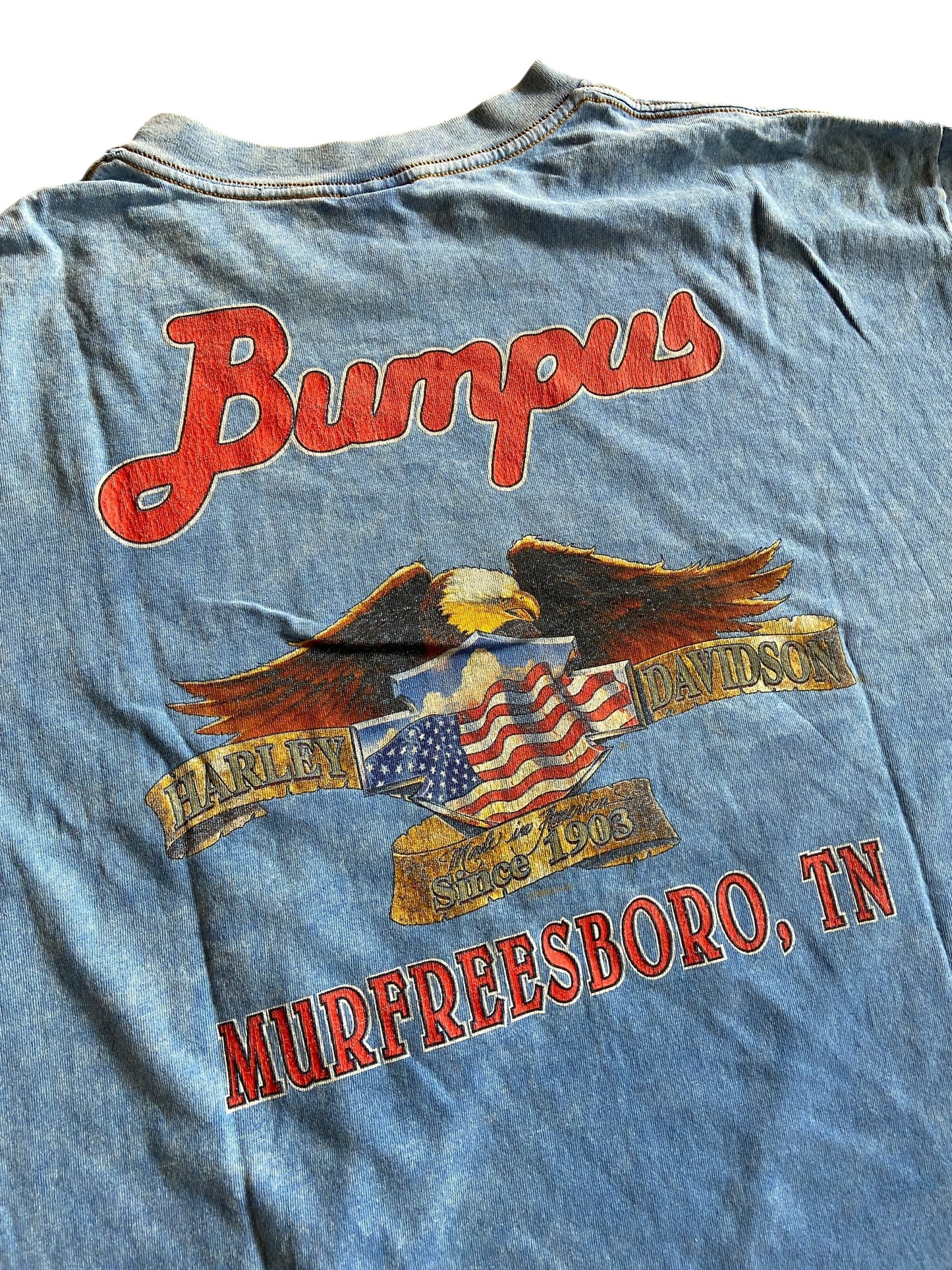 VTG Harley Davidson Bumpus Washed Blue Tee Sz XL