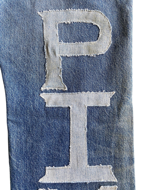 Reworked Muted Pine Denim Jeans by david turner