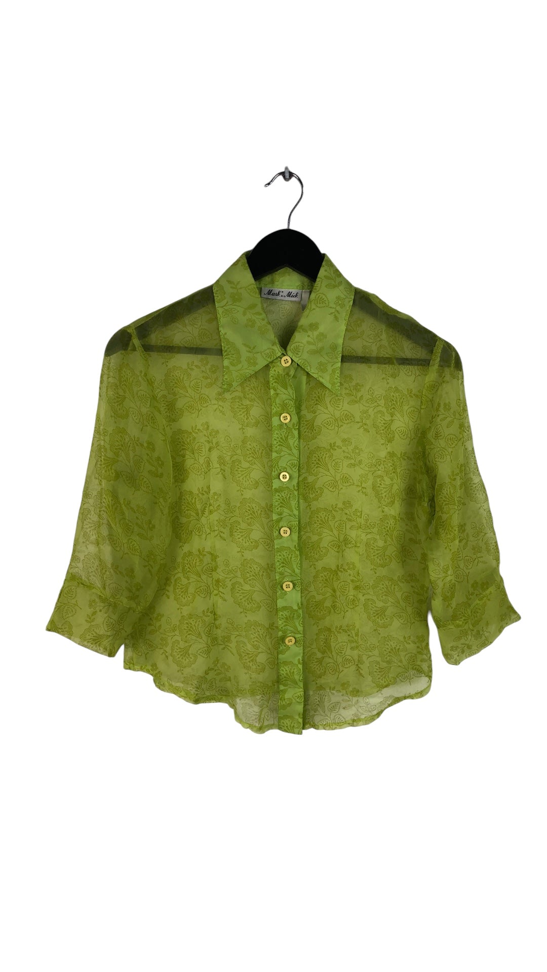 VTG Mark & Mick Green Sheer Button Up Blouse Sz M