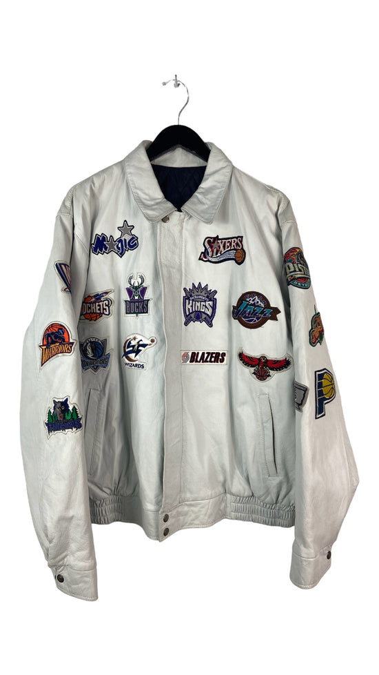 Y2K Leather NBA Patches Zip Up Jacket Sz XL/2XL