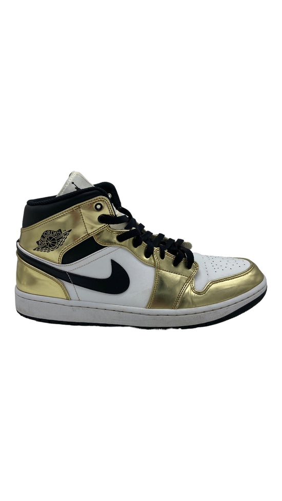 Preowned Jordan 1 Mid Metallic Gold Black White Sz 12M/13.5W DC1419-700