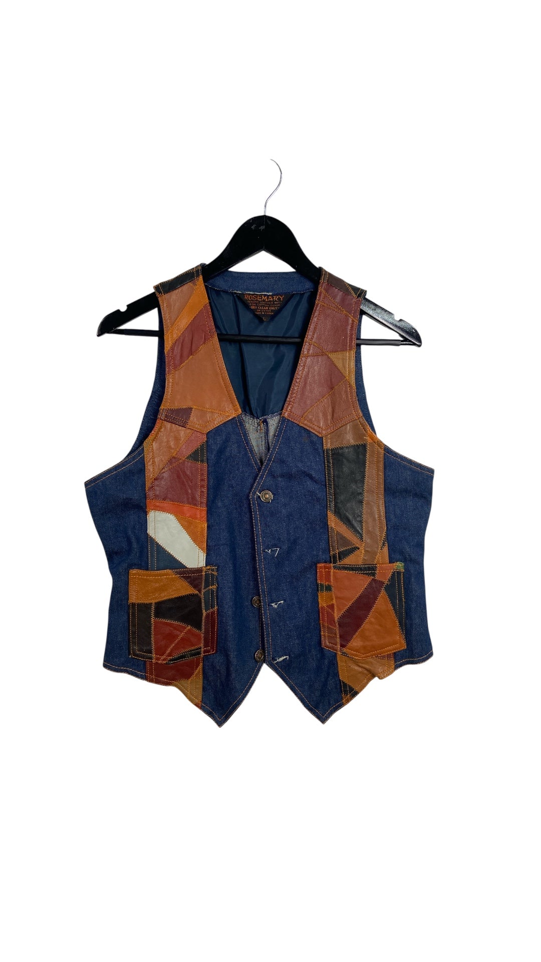 VTG 1970's Patchwork Leather Hippie Vest Sz L