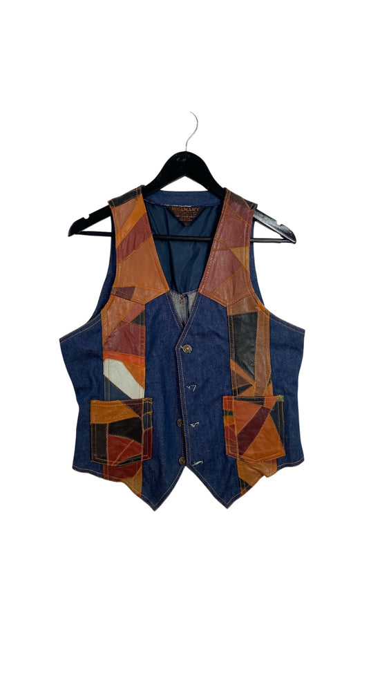 VTG 1970's Patchwork Leather Hippie Vest Sz L